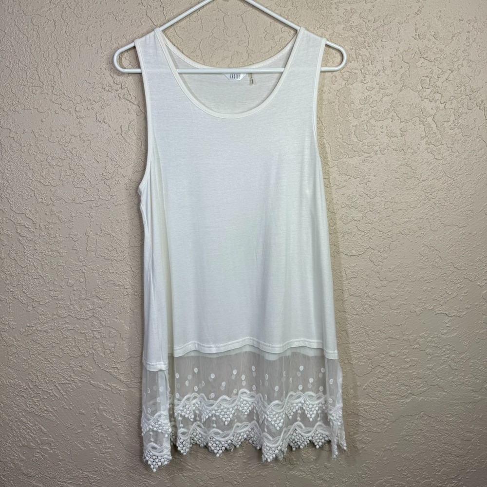 Kaktus Boho‎ Ivory Lace Tank Lg Cottagecore Fairy Tunic Dress Coquette Layering